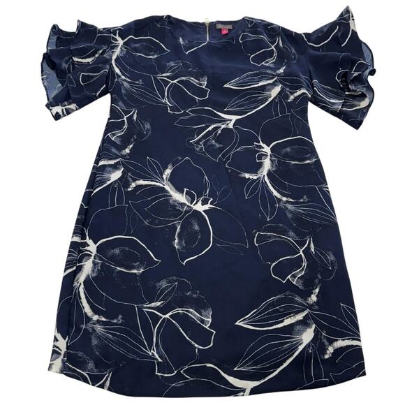 Vince Camuto Dress‎ Womens 6 Floral Print Short Sleeve Ruffle Back Zip - Picture 2 of 8